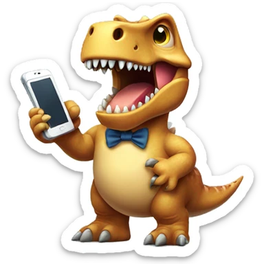 Old dinosaur holding old phone sticker
