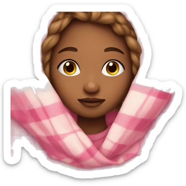 girl snuggled in plaid pink blanket sticker