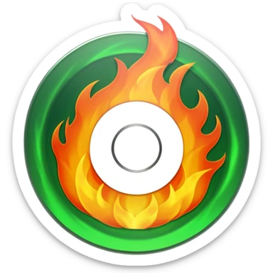 A minimalist CD disc with a subtle fire design, green flames sticker