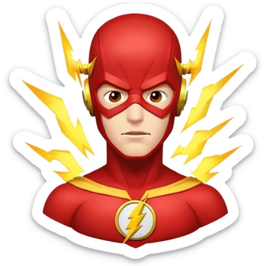 face of The Flash superhero with bold expression, red mask, and yellow lightning sticker