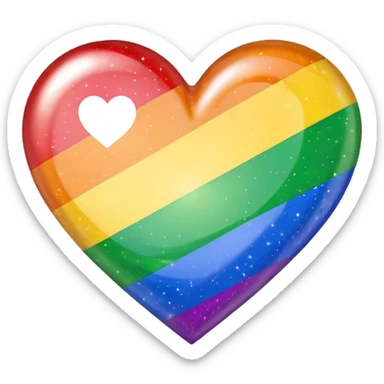 heart in gay pride flag colors rainbow red orange yellow green blue purple, sparkle effect, no text sticker