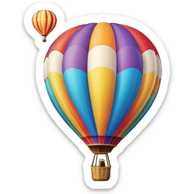 A colorful hot air balloon floating gracefully above the ground, with a clear sky and distant hills in the background. The balloon's vibrant colors stand out against the soft clouds, capturing the peaceful yet adventurous spirit of hot air ballooning. sticker