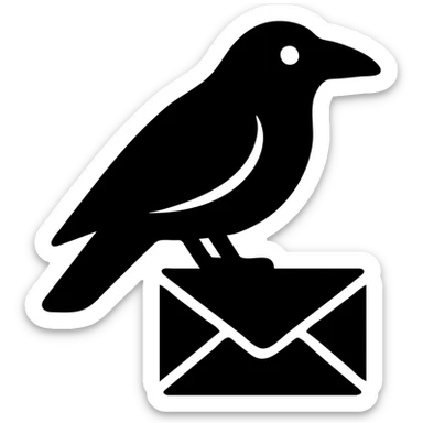 solid filled icon of a raven with a letter sticker