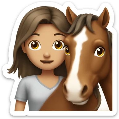 Girl hugging brown horse with white spots  sticker