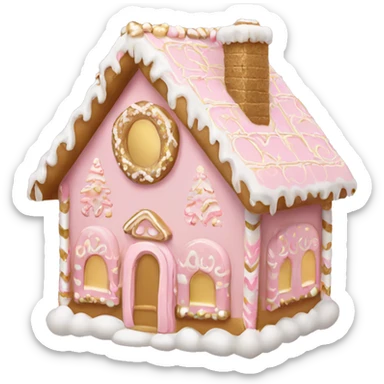 light pink and gold and white gingerbread house sticker