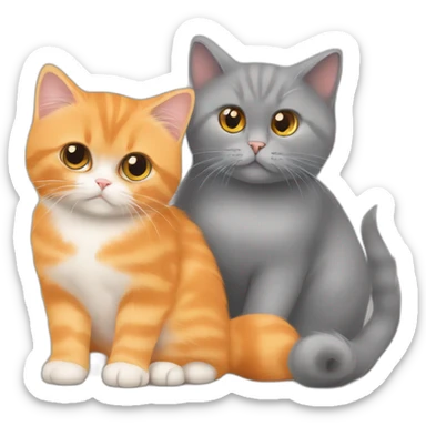 Orange persian young cat hugs the grey british shorthair cat sticker
