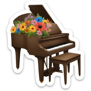 Brown piano painted with colorful flowers sticker