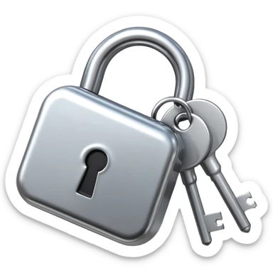 A chrome silver lock and key emoji, smooth metallic surfaces, glossy reflections, luxury swag vibe, minimal iOS emoji style, centered on clean white background sticker