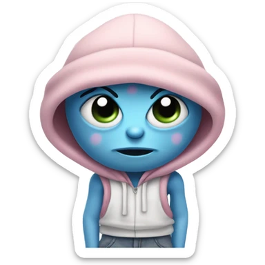 Light pink white and blue alien with a beanie, baggy pants and scars across the chest  sticker