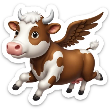 a flying cow with wings named maxim sticker