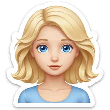 A cute girl with medium-length blond hair and blue eyes waves hello sticker