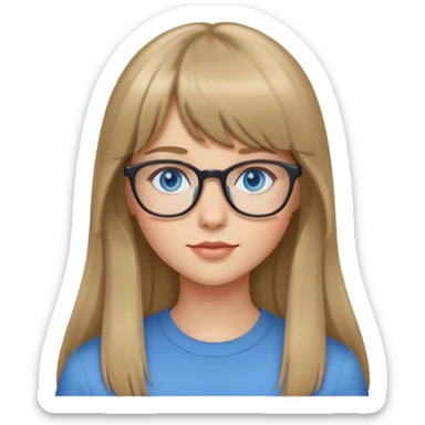 A girl with dark blonde long hair and bangs and glasses and blue eyes sticker