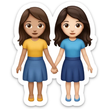 Longer wavy hair for one and straight for the other both dark brown hair. Light skin tone holding hands. Both woman sticker