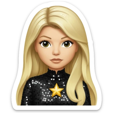 Fergie with light skin, long blonde hair, black sequin outfit sticker