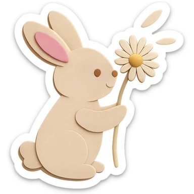 Add a pink color element to the inside of both bunny ears, making them visually equal, while keeping all other design elements unchanged. sticker