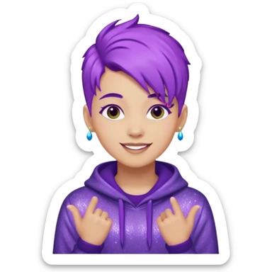 glitter purple gamer non-binary happy purple hair sticker