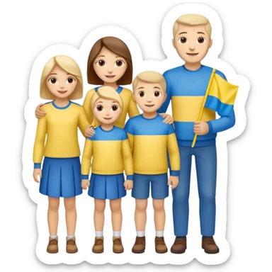 Ukrainian family with ukrainian flag on their clothes sticker