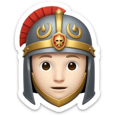 round emoji head with roman empire gray knight helmet sticker