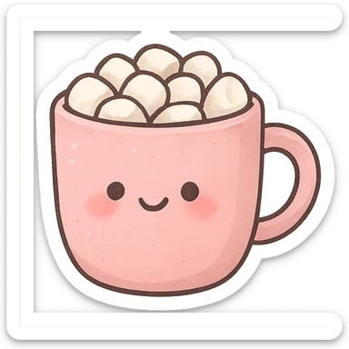 pink mug with marshmallows, cute sticker