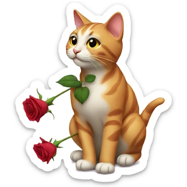 a cat smelling rose sticker