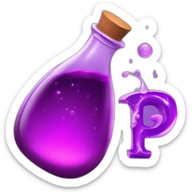purple magic potion with the letter p written on it sticker