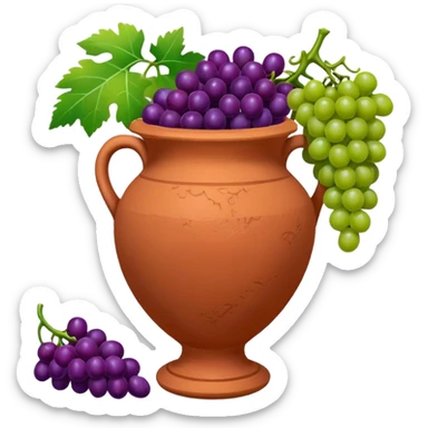 terracotta vase with grapes next to it sticker