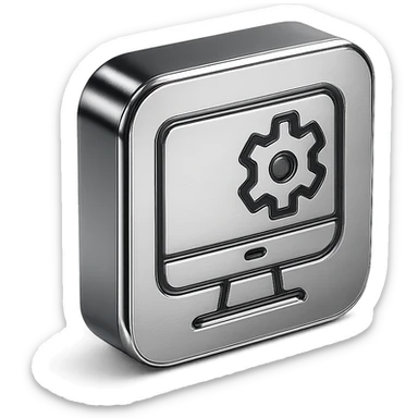 technology icon, chrome style, shiny and metallic sticker