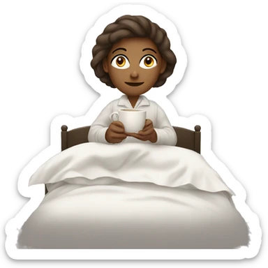 A woman with a cup of coffee Rolls in his duvet sticker