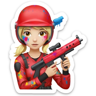 blond girl playing paintball with red paintball helmet sticker