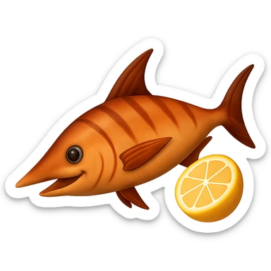Remove the background and make it transparent. Keep the cooked swordfish with lemon slice and sword-like bill in the style of emoji style. sticker