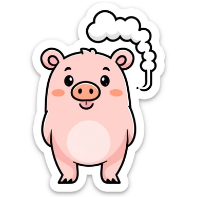 Hybrid bear pig blowing large billows of smoke from his mouth sticker