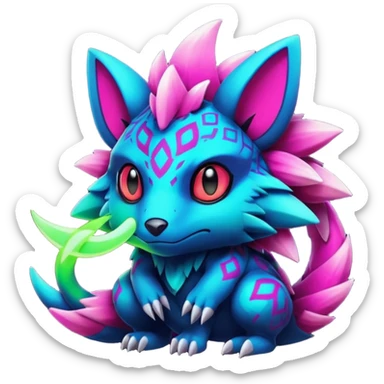 Dark bright neon colorful edgy exotic Fakémon-Pokémon-Vernid-creature sticker