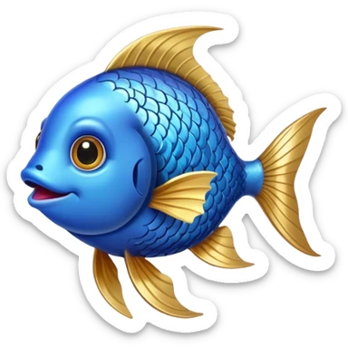blue happy fish looking to the left sticker