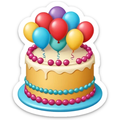 Show Colorful balloons and in the middle a marzipan cake  sticker