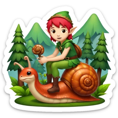 tiny forest elf with red hair riding snail sticker