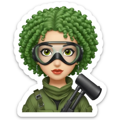 green curly haired painitball player with big earrings sticker