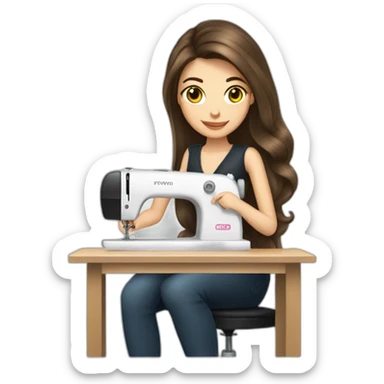 Brunette white girl long hair fashion designer sewing a dress sticker