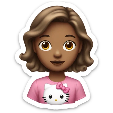 girl with brown hair and hello kitty shirt sticker
