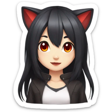 anime cat girl with red eyes and dark hair sticker