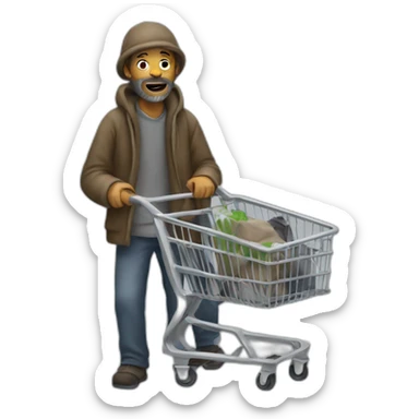 homeless man with trolley sticker