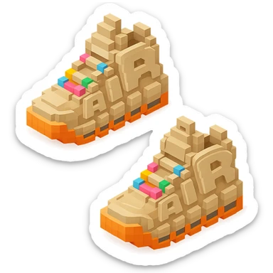two pairs of Nike Air More Uptempo sneakers in beige with colorful beads on the laces sticker
