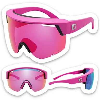 sporty pink shield visor sunglasses with thick frame and interchangeable temple tips, customizable chunky design, massive build, one-piece lens with UV protection sticker