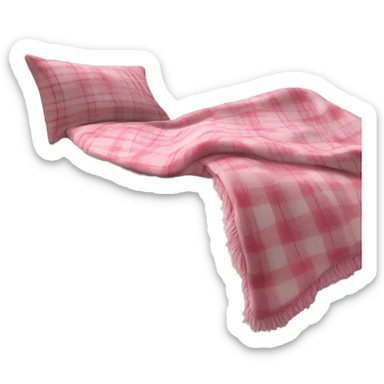 pink plaid blanket on a cozy white couch sticker