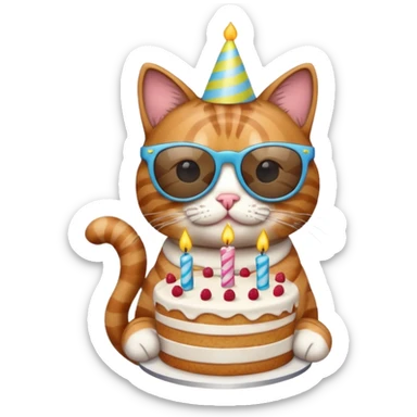 Cat with sunglasses holding a birthday cake  sticker