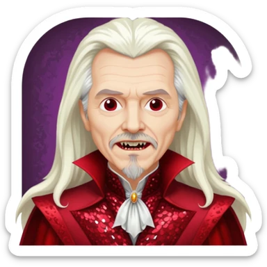 Gary Oldman as Dracula with long white hair, dark red sequin outfit, without glasses sticker