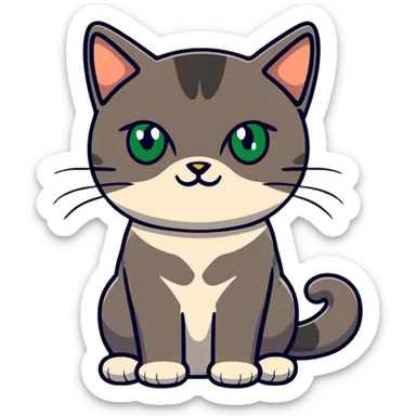 brownish gray cat with green eyes close together sticker