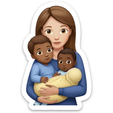 white mother with brown hair, holding a biracial baby, with a black father next to them sticker