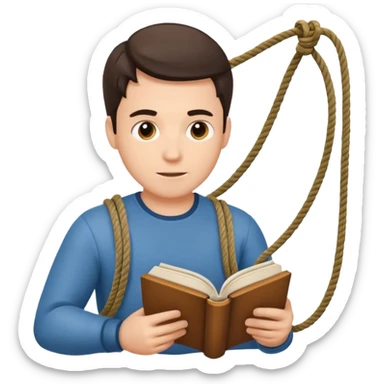 a man reading the book with ropes on the cover sticker