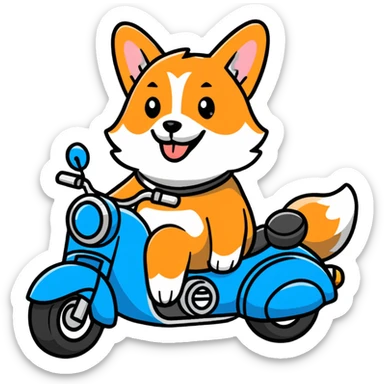 smiling corgi riding a motorcycle sticker