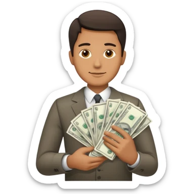 man holding lots of money sticker